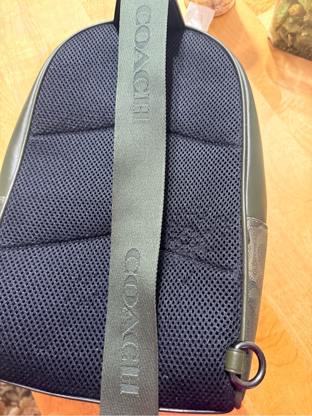 Coach Green Camouflage Leather Sling Backpack - Picture 7 of 9